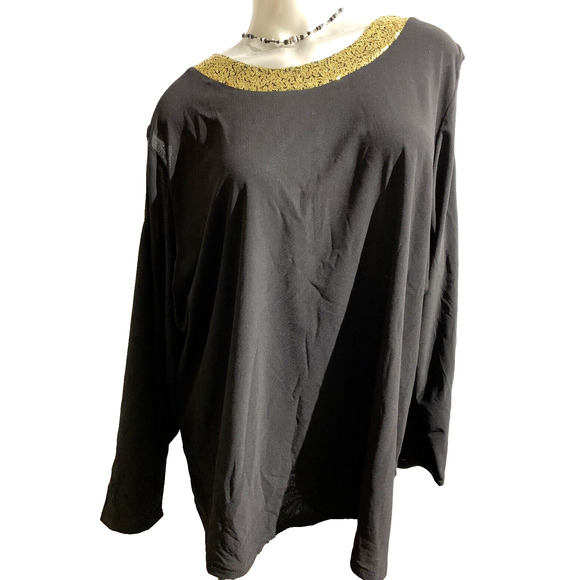 NWT Women's Chloe Jasmine Black Party Top with Gold Sequin Collar Size 26 28 3X - Picture 1 of 11